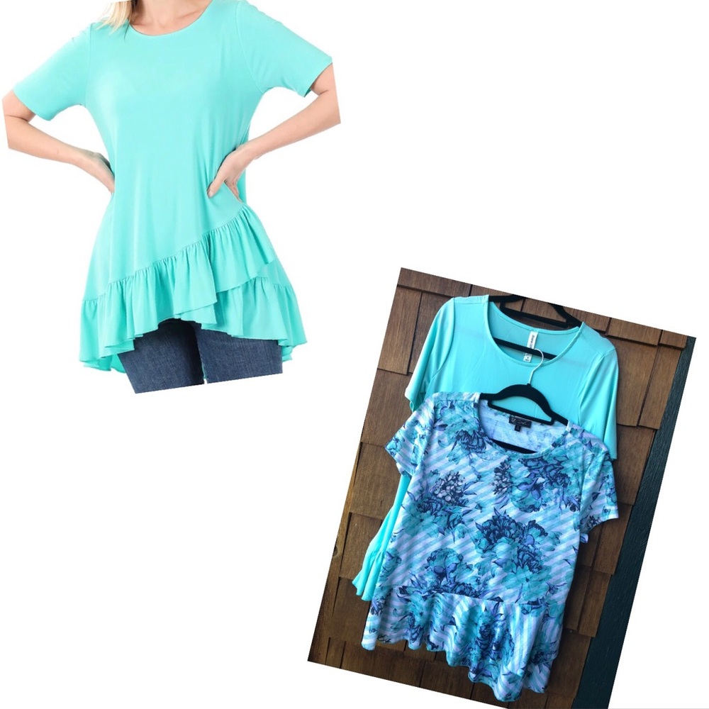 NWOT Zenana Outfitters Mint Green Ruffle Top Tunic Size Small (BONUS Dg2 Top)